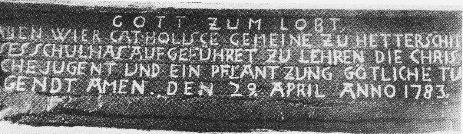 Alte katholische Schule Abtsküche Inschrift