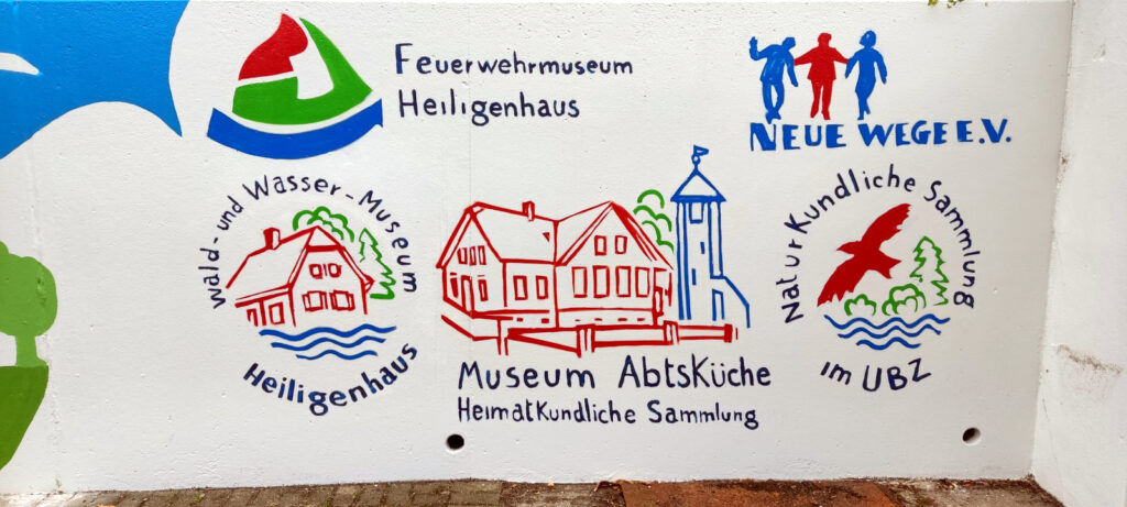 Detailaufnahme Museumsmauer Logos